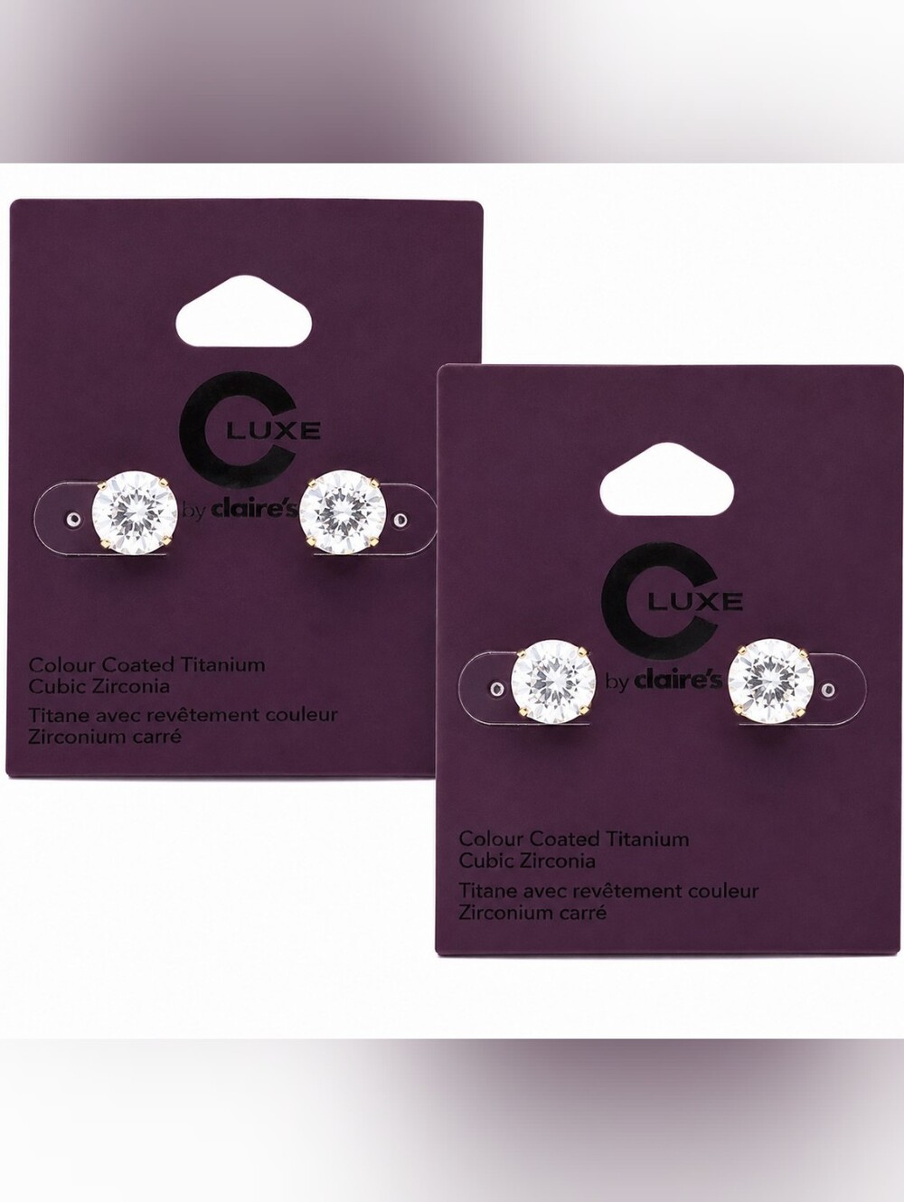 2 Pairs Luxe by Claire's Cubic Zirconia Titanium Earrings Sparkling $45.98 Value